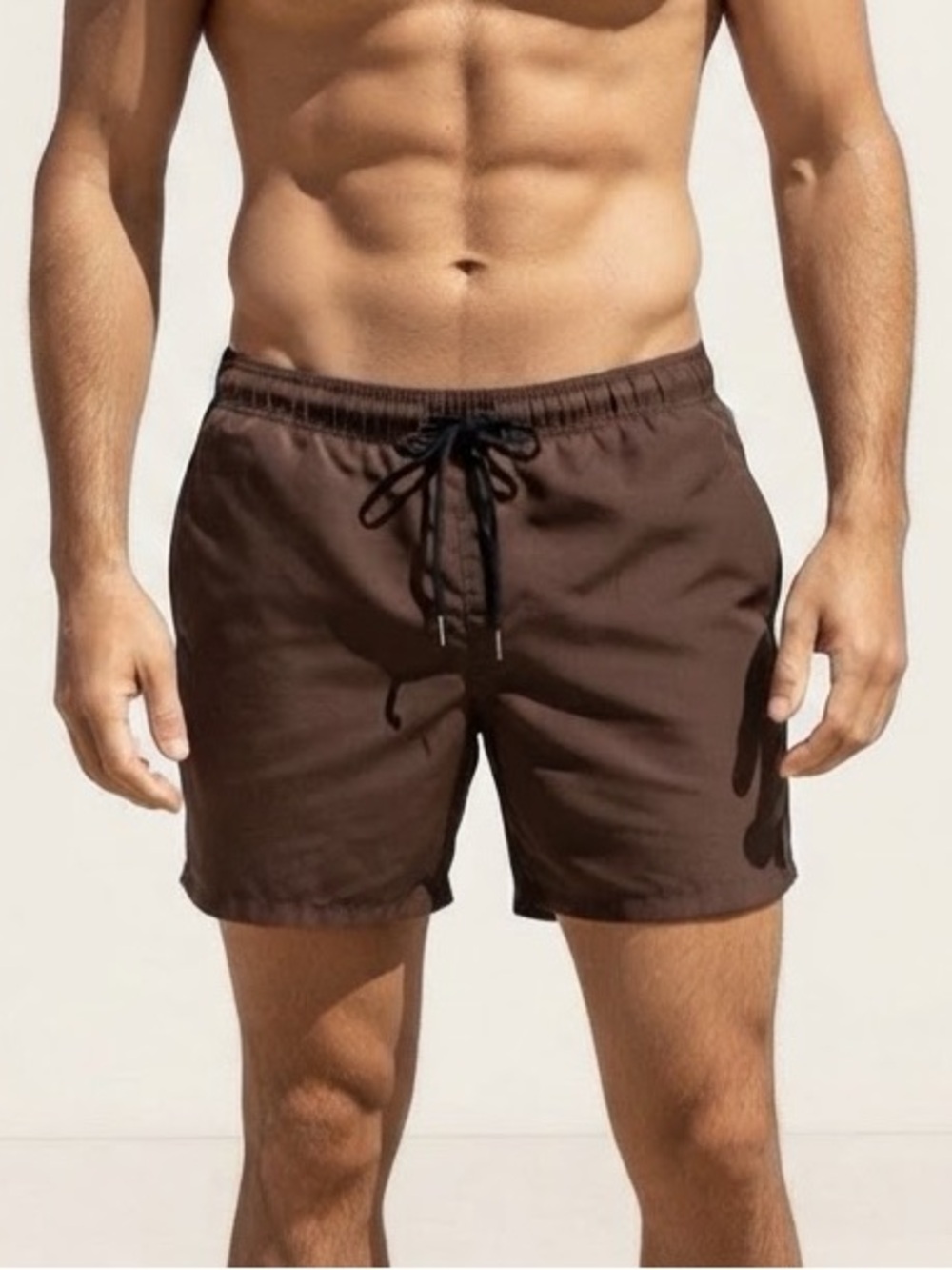 Shan Sz M Chocolate Brown Line Trunks Swimsuit